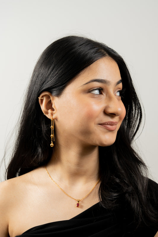 Three Beads Thread Earrings