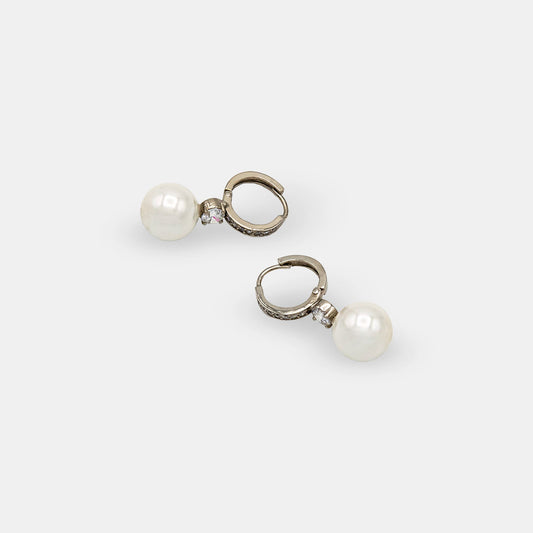 Pearl Drop Hoop Earrings